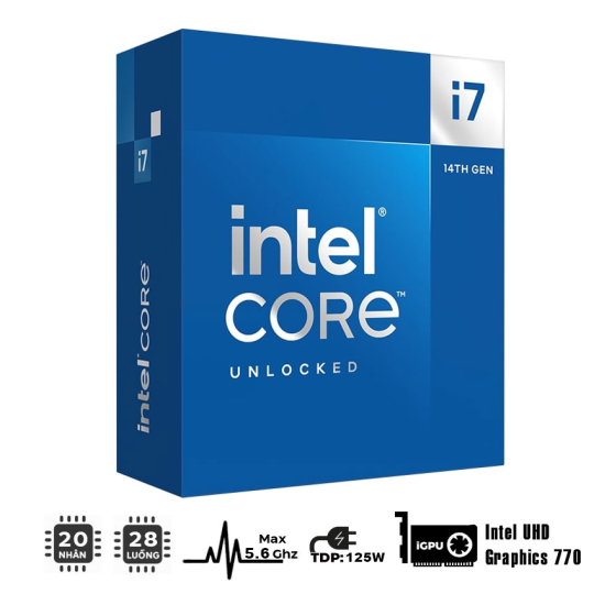 CPU Intel Core i7-14700K (UP TO 5.6Ghz, 20 NHÂN 28 LUỒNG, 33MB CACHE, 125W) - Socket Intel LGA 1700/RAPTOR LAKE