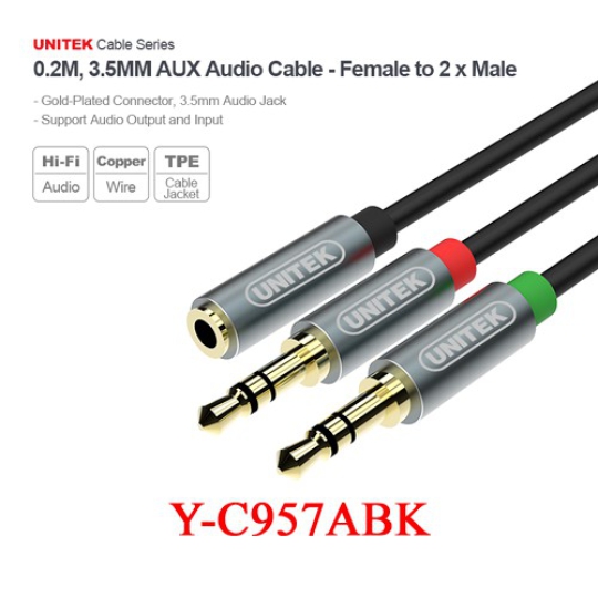 Dây chuyển từ lỗ 3.5 sang 2 jack Mic + Phone UNITEK Y-C957ABK