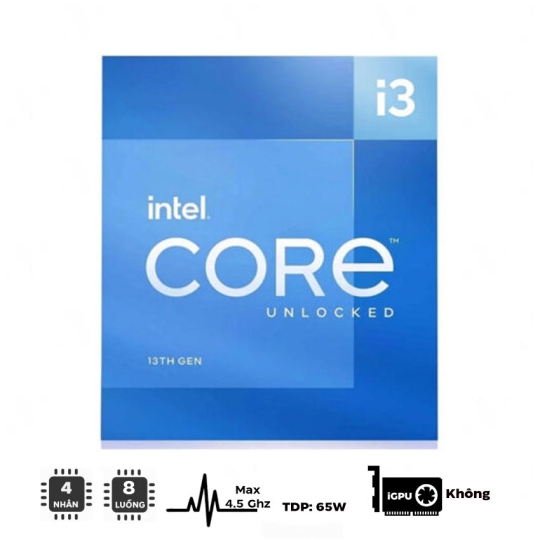 CPU Intel Core i3-13100F (up to 4.5Ghz, 4 nhân 8 luồng, 12MB Cache, 65W) - Socket Intel LGA 1700/Raptor Lake) 