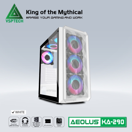 Case Gaming VSPTECH KA290 - WHITE/BLACK/GREEN