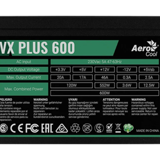 Nguồn máy tính Aerocool VX Plus 600 - 600W